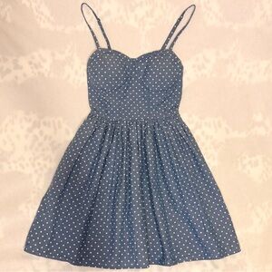 Blue Polka Dot Fit & Flare Dress | Bustier Bodice | Pockets